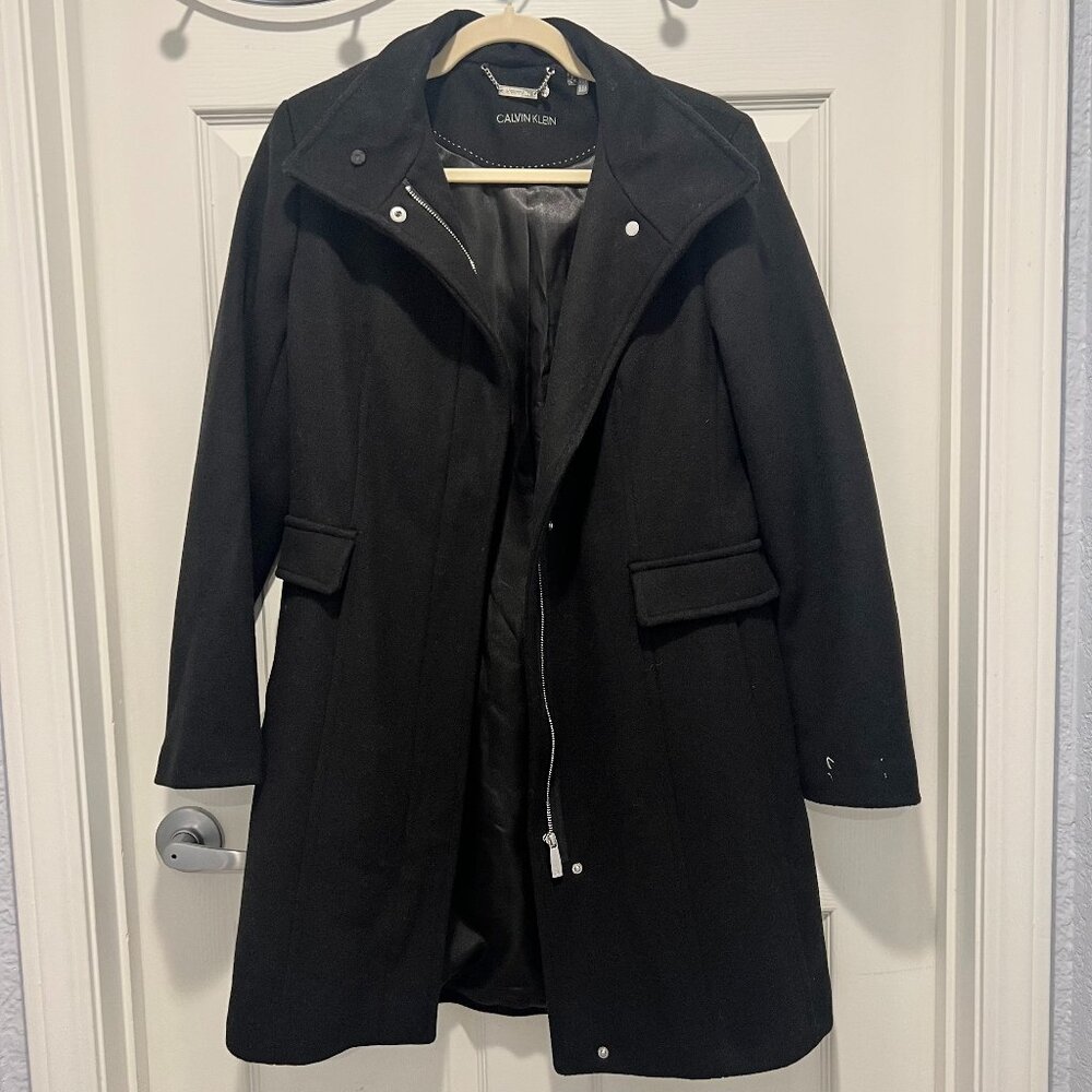Calvin Klein - Women's Wool-Blend Full-Zip Walker Coat